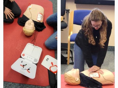 Fotocollage von erste eilfern bei der Übung an einer Puppe