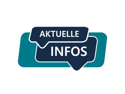 Zwei Sprechblasen mit den Worten "AKTUELLE" und "INFOS"